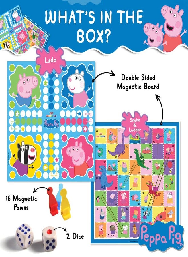 Wembley Peppa Pig Magnetic Ludo Board Game for Kids 2 in 1 Snake and Ladder Children's Games Family Fun Indoor Games Ideal for Birthday Gift - Image 3